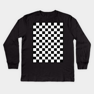 Black and White Checkered Pattern Kids Long Sleeve T-Shirt